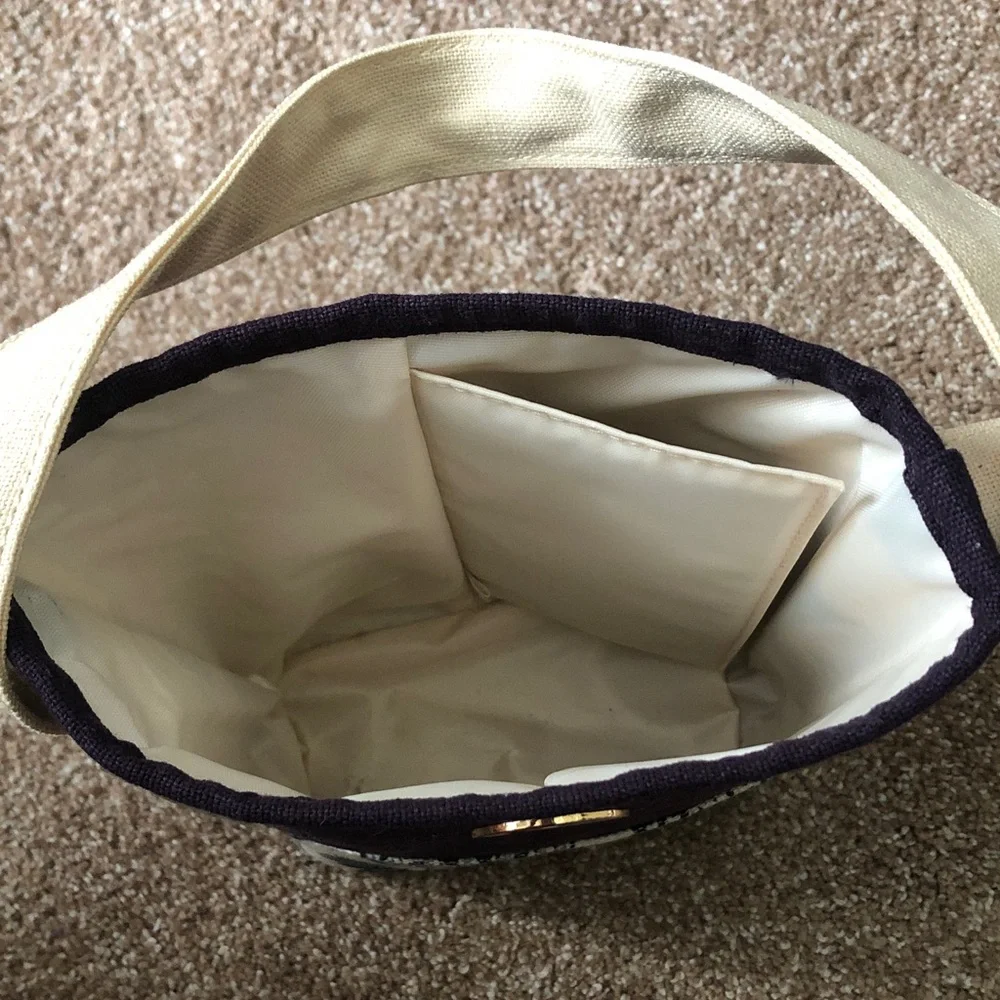 Spartina 449 Double Wine Caddy Ashley River navy blue/off white linen New - Picture 6 of 10